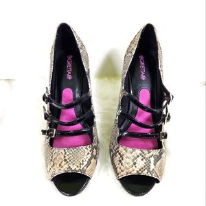 Snake Skin Peep Toe Strappy Heels
